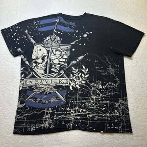 Xzavier Unlimited L Black Graphic Tee Skull Crown All Over Print Gothic Punk Y2K